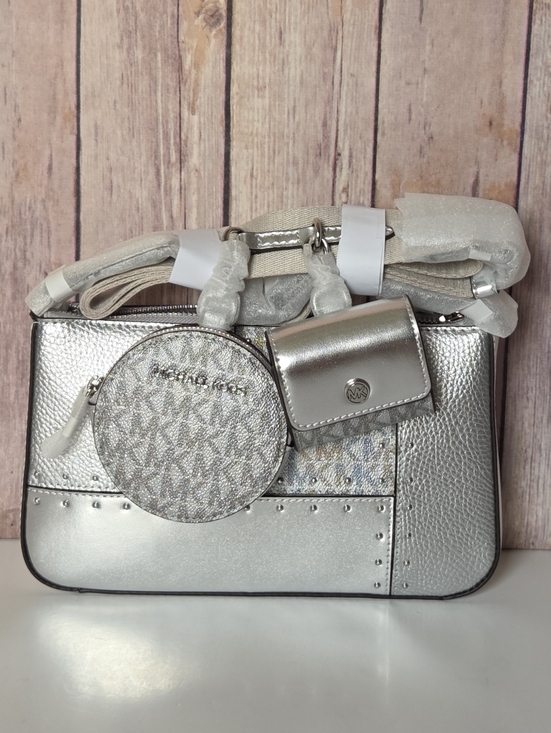 MICHAEL Michael Kors Handbags - MICHAEL Michael Kors Metallic Crossbody Bag with Round Pouch & Ipod Case NWT